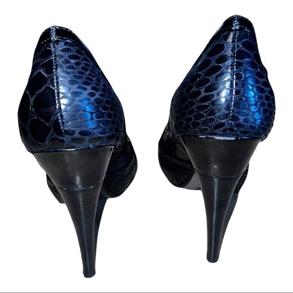 Sexy Naughty Monkey Open Toe 5” Stilettos black faux snake - Picture 6 of 11